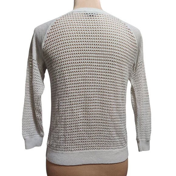 Express S Womens Sweater Silver Metallic Open Knit Pullover Sheer Sparkle Top - Picture 5 of 12